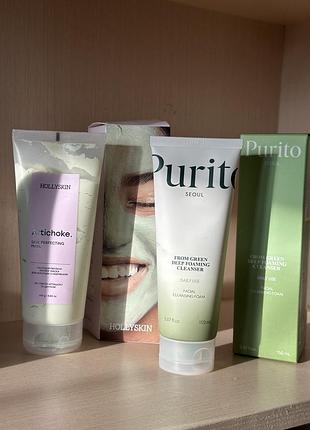 Маска для лица hollyskin artichoke skin + ( пенка для умывания purito seoul from green deep foaming cleanser)