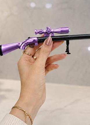 Гелевая ручка трансформер «снайперская винтовка» sniper rifle с фонариком 0.38 мм синяя 23 см фиолетовий