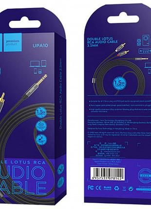 Аудио-кабель тюльпан hoco upa10 jack 3.5 на 2 rca double lotus rca 1,5m. серый
