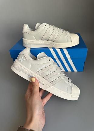 Кроссовки мужские, кроссовки женские, 1в1 люкс качество, кожа, adidas superstar x neghborhood light grey, sky-adi-0584