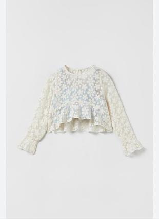 Zara girl блуза прозора в квітковий принт на дівчинку 8 років ріст 128 стан відмінний дов 29/33, шир 34.5, рукав 45