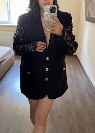 Чорний жіночий жакет patrizia dini з витонченими мереживними рукавами xl-xxl