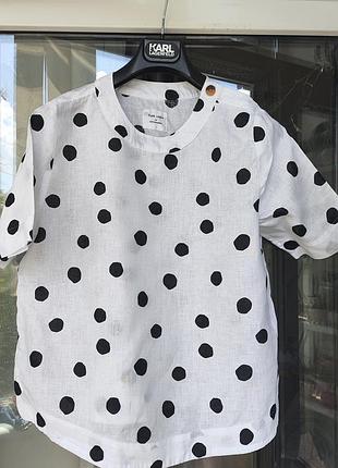 Лляна блуза в горошок marks & spencer (100% льон, pure linen)