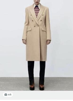 Пальто осіннє, zara, бежеве карамельне, з вовною, розмір м