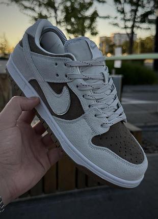Кроссовки nike sb dunk low, серые / коричневые (замша)