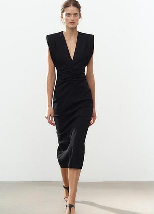 Сукня середньої довжини zw collection із підплічниками zara, чорна подовжена сукня з підпільниками zara
