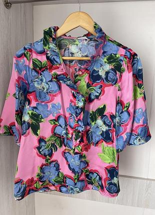 Яскрава квіткова блуза nümph nugabby blouse рожева фуксія р. 36 (s/m) віскоза