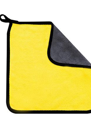 Двухстороннее микрофибровое полотенце lesko yellow+gray 30*60 см для сушки кузова авто