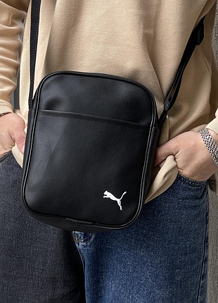 Сумка мужская черная puma, борсетка кожаная, мессенджер пума 2