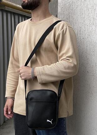 Сумка мужская черная puma, борсетка кожаная, мессенджер пума 5