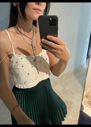 Бавовняний топ zara xs з вишитими квітками