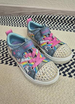 Кеды кроссовки с эдинорогами, светятся, skechers 25 размер, 16см