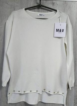 Женская белая кофта (джемпер) бренда m&amp;v fashion. камушки- стразы клепани, не отлетают!