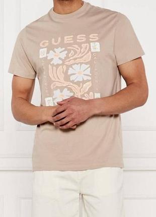 Новая сток оригинал фирменная футболка катон бежевая guess.хл