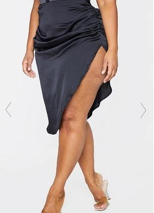 Юбка миди prettylittlething черная 3xl/28 новая - с разрезом