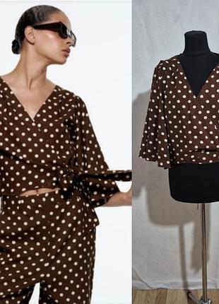 Блуза на запах с широкими рукавами в горох zara