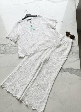 Жіночий бавовняний костюм miss kimery білий блуза брюки l xl італія