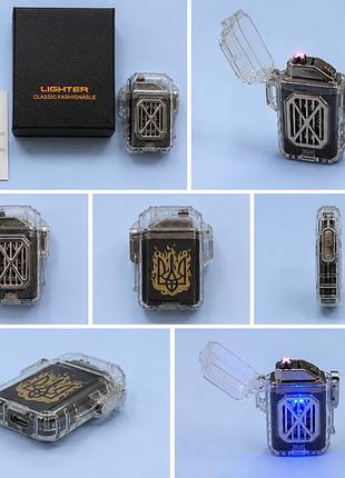 Електронна usb запальничка в ударостійкому прозорому корпусі з led-підсвіткою, безполум'яна, акумуляторна