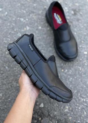 Skechers кроссовки оригинал 38 размер чёрные кожаные мокасины балетки