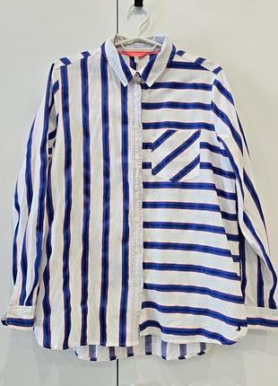 Joules lorena striped long line woven shirt blue coral button front