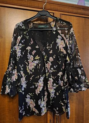 Шифонова блуза на запах lauren ralph lauren у квітковий принт (l)