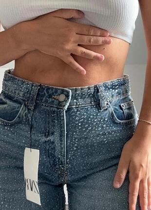 Джинси жіночі zara сині з ефектом крапель, розмір 38
