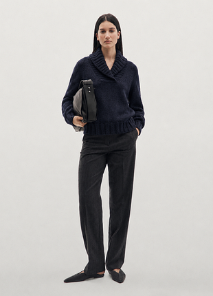 Мохеровий вовняний чорний светр джемпер з шалевим коміром ,шерсть massimo dutti