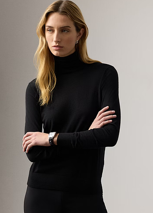 Стильный, черный кашемировый свитер гольф tu