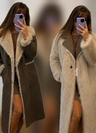 Жіноче пальто zara двостороннє, бежеве, розмір s-m