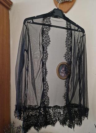 Прозрачная накидка халат кардиган пенюар сетка