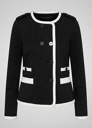 Чорний трикотажний жакет zara basic з білим кантом (мілітарі), р. l