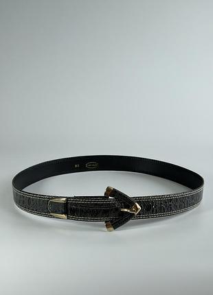 Вінтажний жіночий шкіряний ремінь echt leder, чорний, тиснення під крокодила, пряжка у стилі вестерн