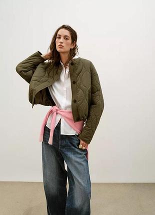 Куртка zara, коротка стьобана куртка zara хакі, стьобана оливкова куртка zara