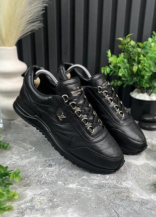 Louis vuitton run away sneakers черные мужские кроссовки кожа оригинал 41 eur