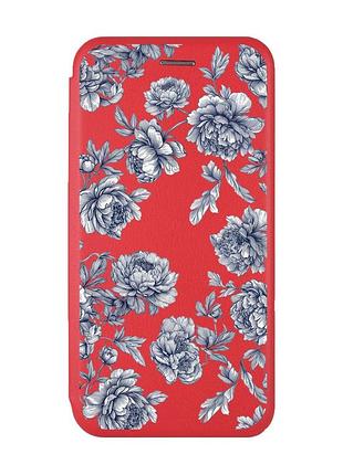 Чехол-книжка красный с рисунком на xiaomi redmi 10/10 (2022) ночные цветы (принт 432)