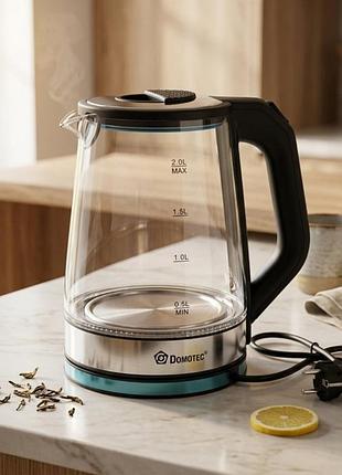 Чайник електричний domotec 2l ms 7846 2000w, скляний