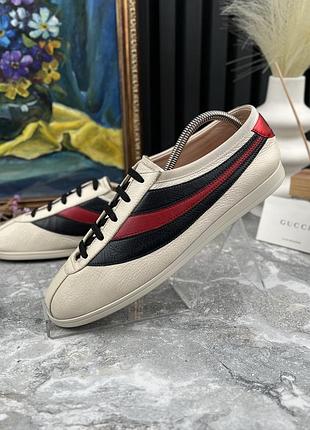Gucci falacer hebron sneaker web bee embroidery beige мужские кеды оригинал 41.5