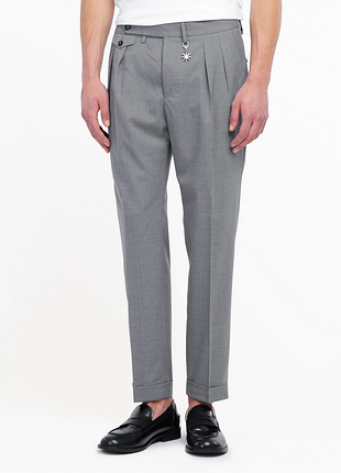 Чоловічі класичні приталені штани брюки manuel ritz gray stretch cool wool double pleat trousers - 48