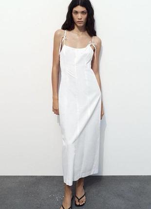 Біла довга нарядна бавовняна сукня zara s/m розміру