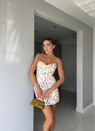 Платье сарафан платье цветочный принт белое коттон zara xs s 3152/203