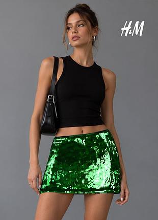 Нова міні спідниця з неймовірними зеленими паєтками h&m xs-s
