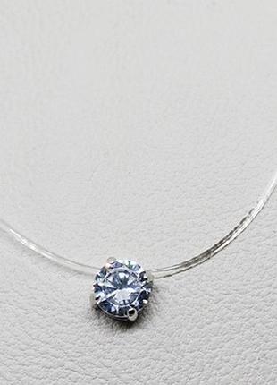 Колье-невидимка серебряное на леске с кубическим цирконием