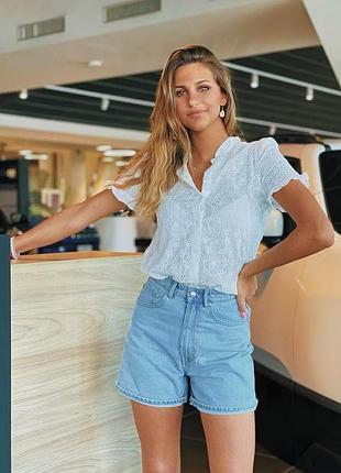 Шорты мом джинсовые базовые голубые удлиненные 32 34 36 mom zara 6147/093