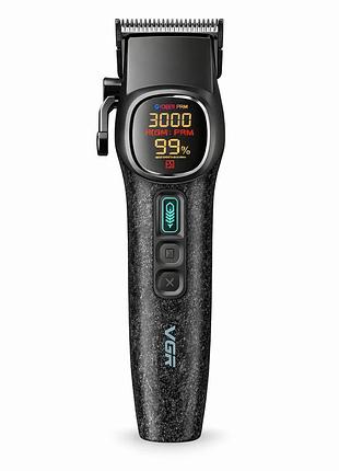 Тример vgr v-640t для волосся та бороди 3 насадки led-дисплей чорний