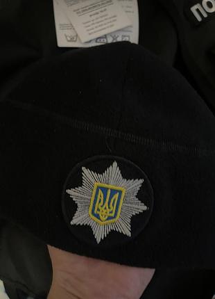 Шапка тактична флісова поліція з кокардою темно синя