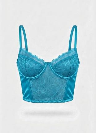 Бюстье корсет primark, размер 38b (uk 85b), голубое кружевное