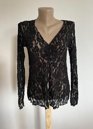 Pull&bear жіночий топ блуза з розрізом. чорне мереживо, готичний стиль, довгий рукав, розмір m.