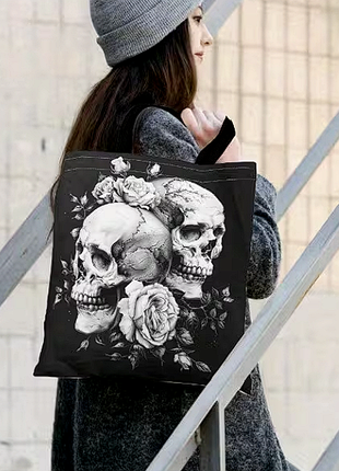 🖤 шопер з черепами та трояндами ⚫️⚪️ еко-сумка • готичний стиль • tote bag