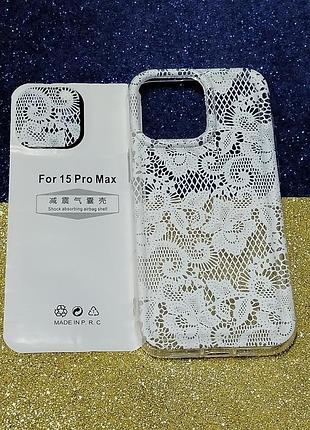 Чохол на iphone 15 pro max, прозорий з білим візерунок