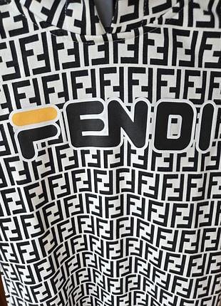 Худи fendi белое с капюшоном, принт ff, утепленное